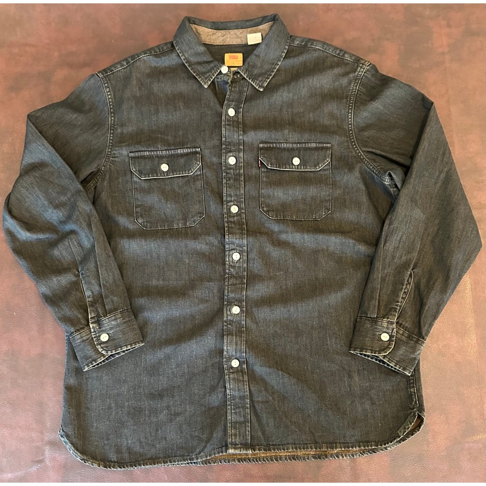 Levis Mens Relaxed Fit Long Sleeve Denim Button Down Shirt Black Dark Wash Large